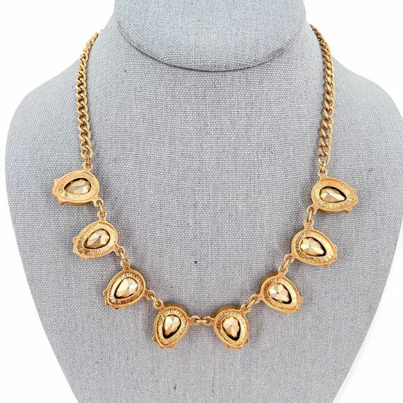 The Limited Rhinestone Statement Necklace Yellow Opal Teardrop Gold Tone - Picture 4 of 6